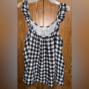 Terra & Sky Black and White Gingham Blouse with Ruffled Straps